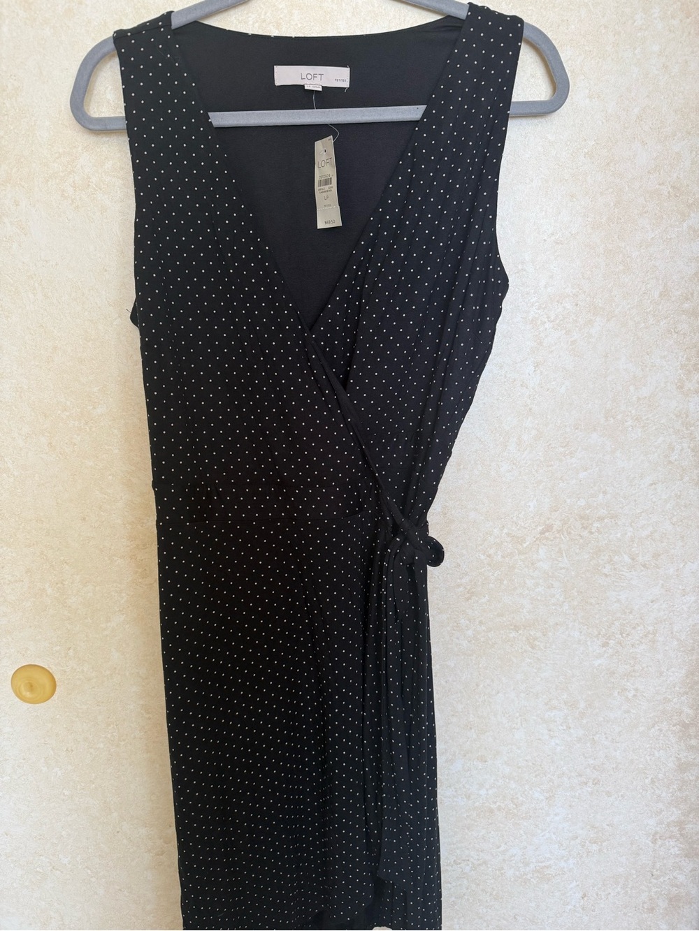 NWT LOFT Black Polka Dot Midi Wrap Dress